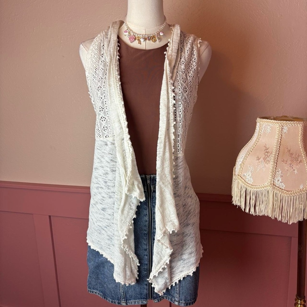 No Boundaries tumblr boho festival crochet indie vest cardigan sz medium white